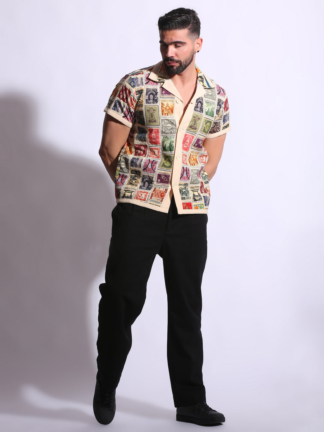 VINTAGE STAMP PATCHWORK SHIRT