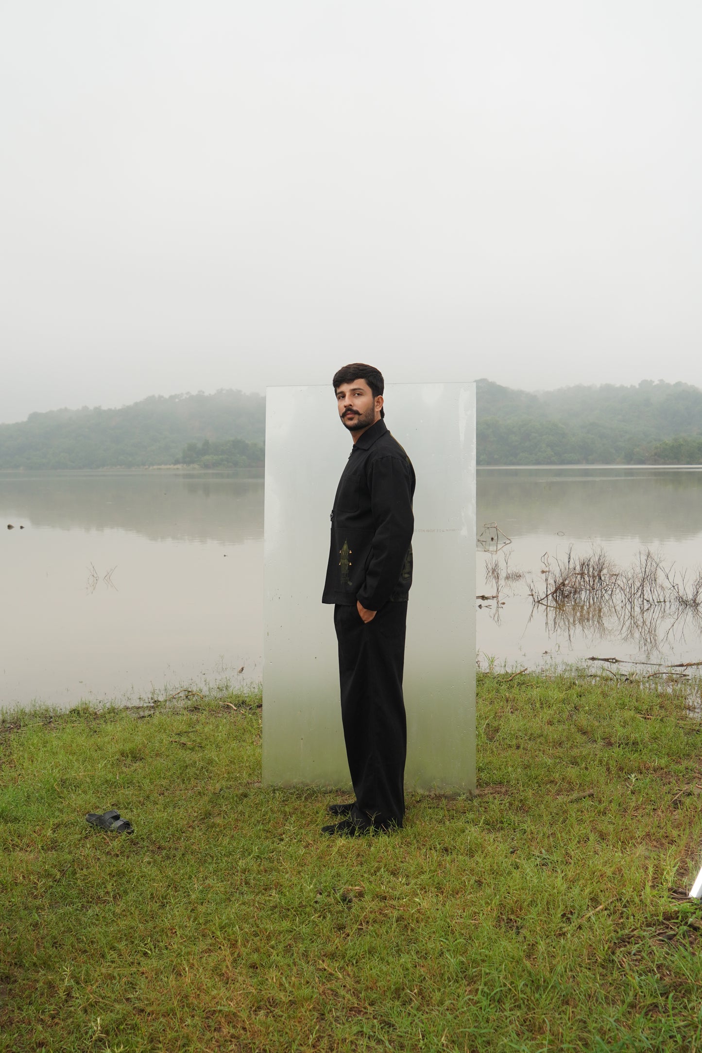 A black Beck Unisex Hand-Painted Jacket seen from the front. The alt texts say, "Unisex
black cotton denim twill jacket with hand-painted artwork" and "Beck hand-painted
jacket in black, featuring unique artwork."