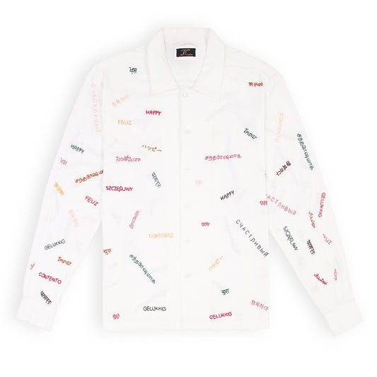 Global Joy white linen shirt with hand embroidery
