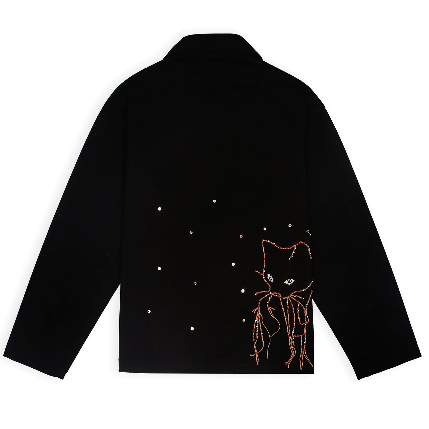 This black Luna unisex denim jacket is embroidered with wool.