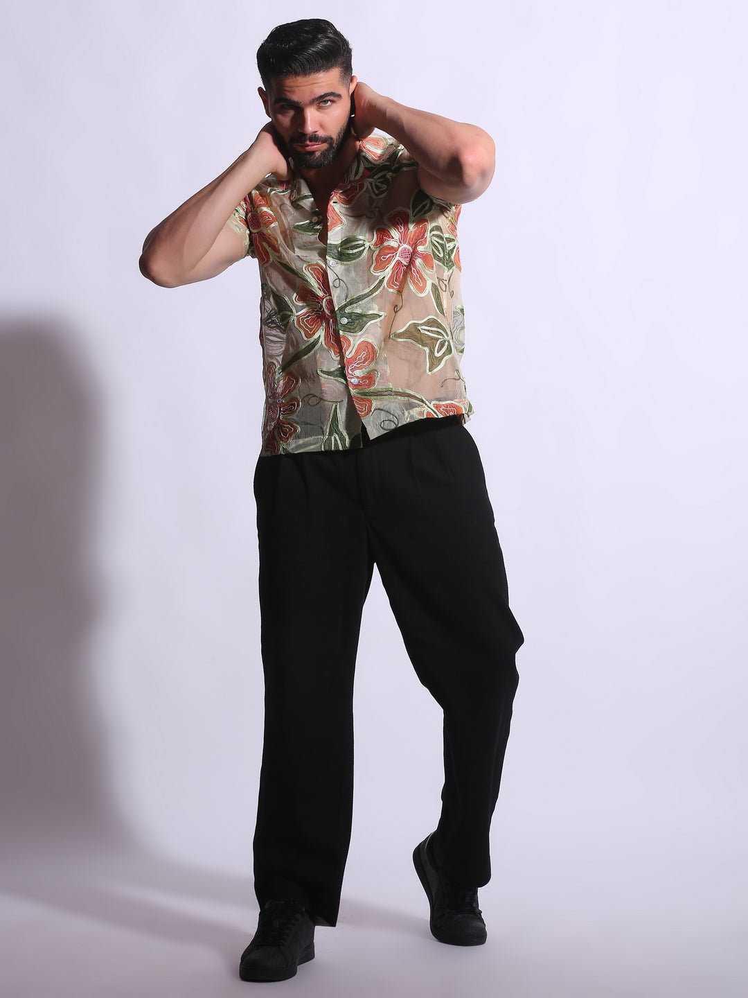 SHEER FLORAL EMBROIDERED SHIRT