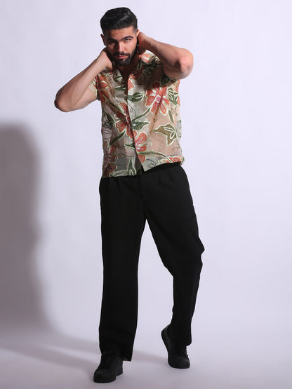SHEER FLORAL EMBROIDERED SHIRT