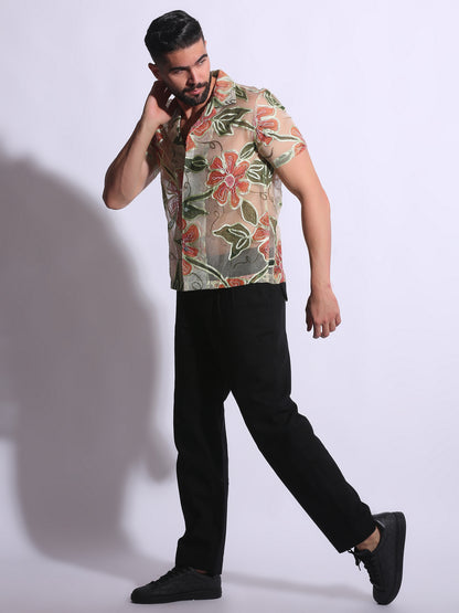 SHEER FLORAL EMBROIDERED SHIRT