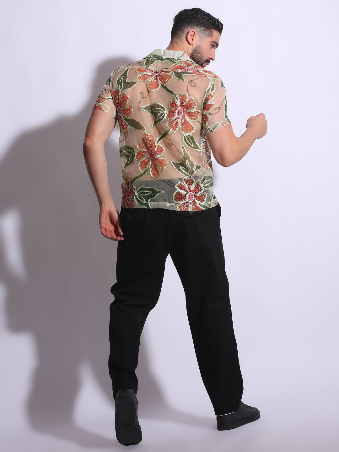 SHEER FLORAL EMBROIDERED SHIRT