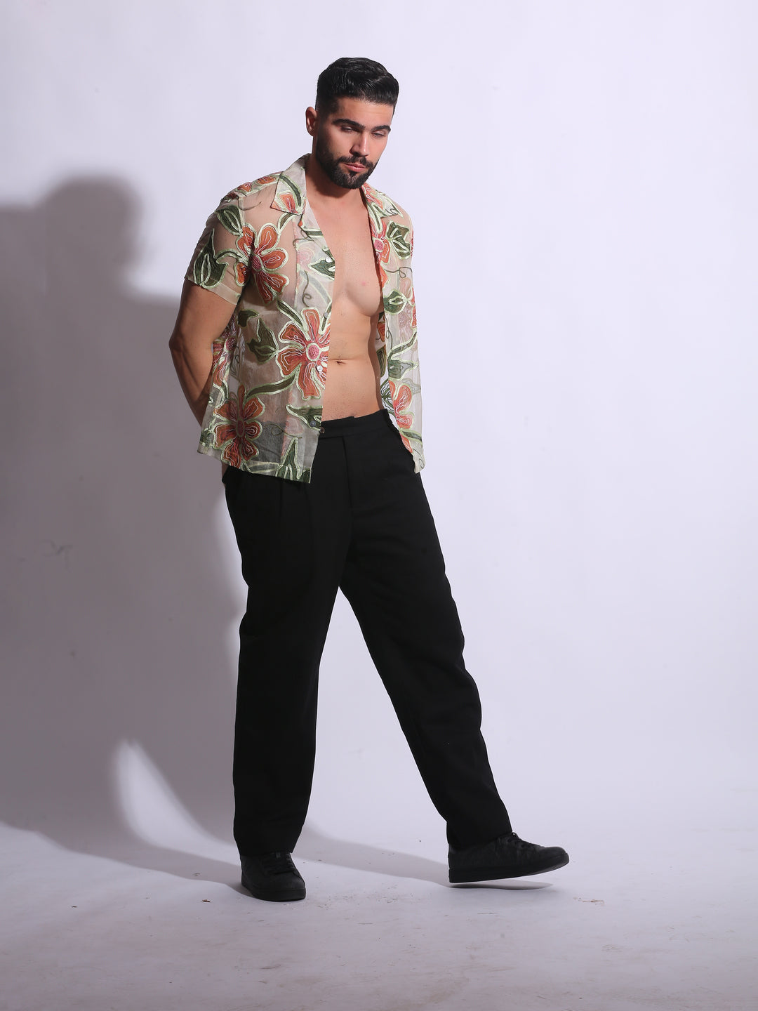 SHEER FLORAL EMBROIDERED SHIRT