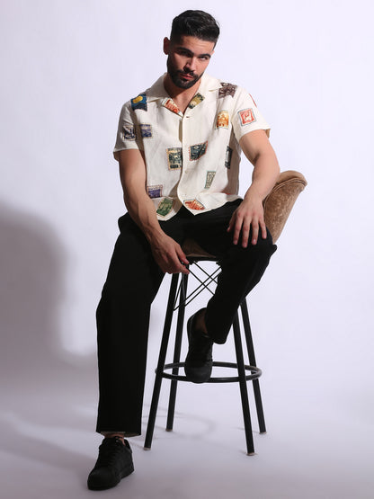 VINTAGE STAMP LINEN SHIRT