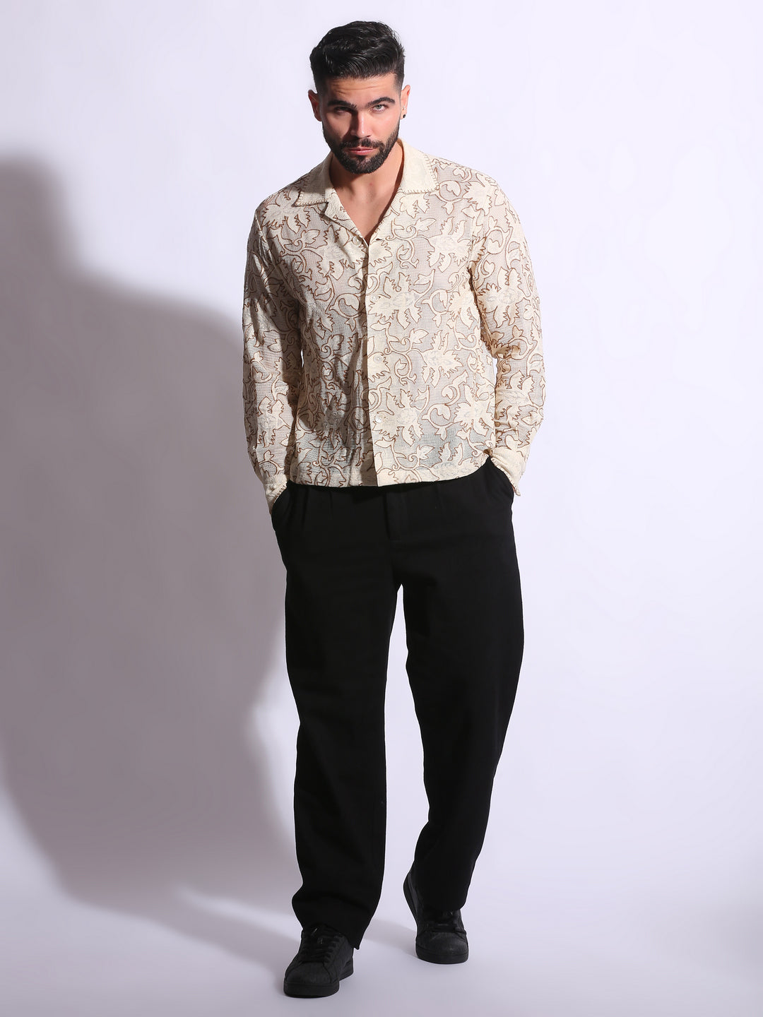 TEXTURED WEAVE EMBROIDERY SHIRT