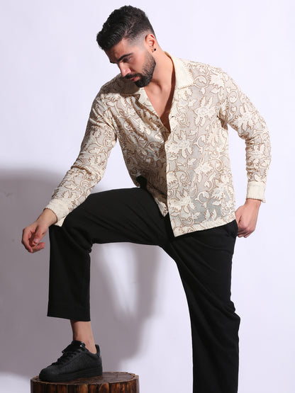 TEXTURED WEAVE EMBROIDERY SHIRT