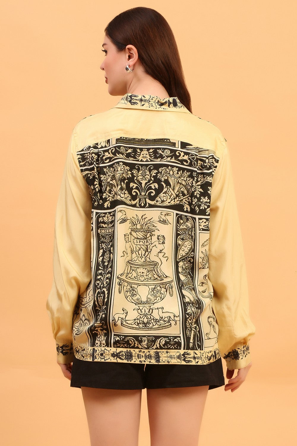 Main, yellow Retro Revival Silk Shirt with delicate front print 