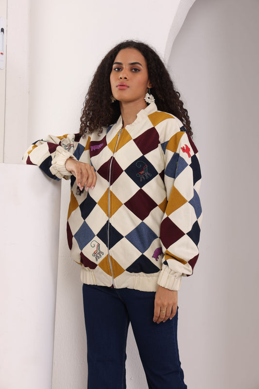 FINN UNISEX BOMBER PATCHWORK EMB JACKET