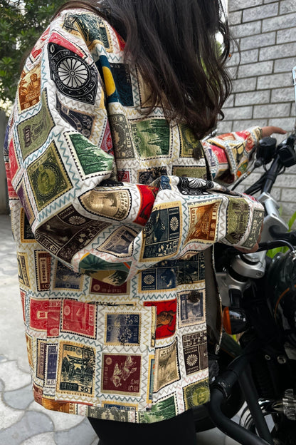 “Victor unisex multicolor cotton satin shirt jacket with hand embroidery”